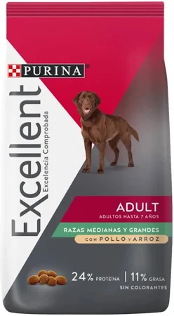 EXCELLENT ADULT DOG Raza Med y Gra POLLO Y ARROZ X 20 KG