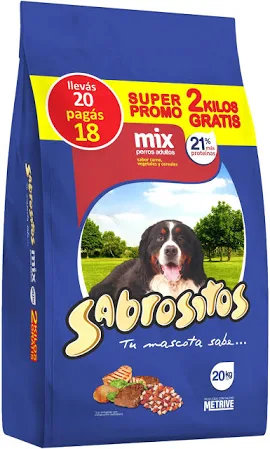SABROSITOS Perro Mix Carne, Cereales y Vegetales x 22 kg (20+2)