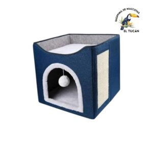 CASITA AZUL PARA GATO CON TECHO 41X41X35
