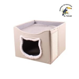 CASITA BEIGE CUERINA GATO CON TECHO 41X41X35