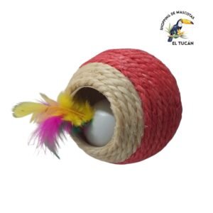 PELOTA DE SOGA CON PELOTA CON PLUMAS 8 CM DIAMETRO