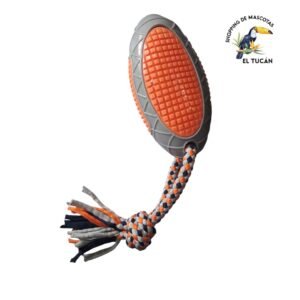 JUGUETE PELOTA RUGBY COLA DE SOGA 16CM