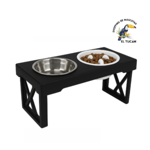 com altura con comelento COMEDERO/BEBEDERO DOBLE ALTURA PLATO ACERO Y PLASTICO COMELENTO