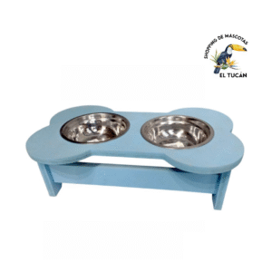 comedero madera hueso celeste COMEDERO DOBLE MADERA HUESITO